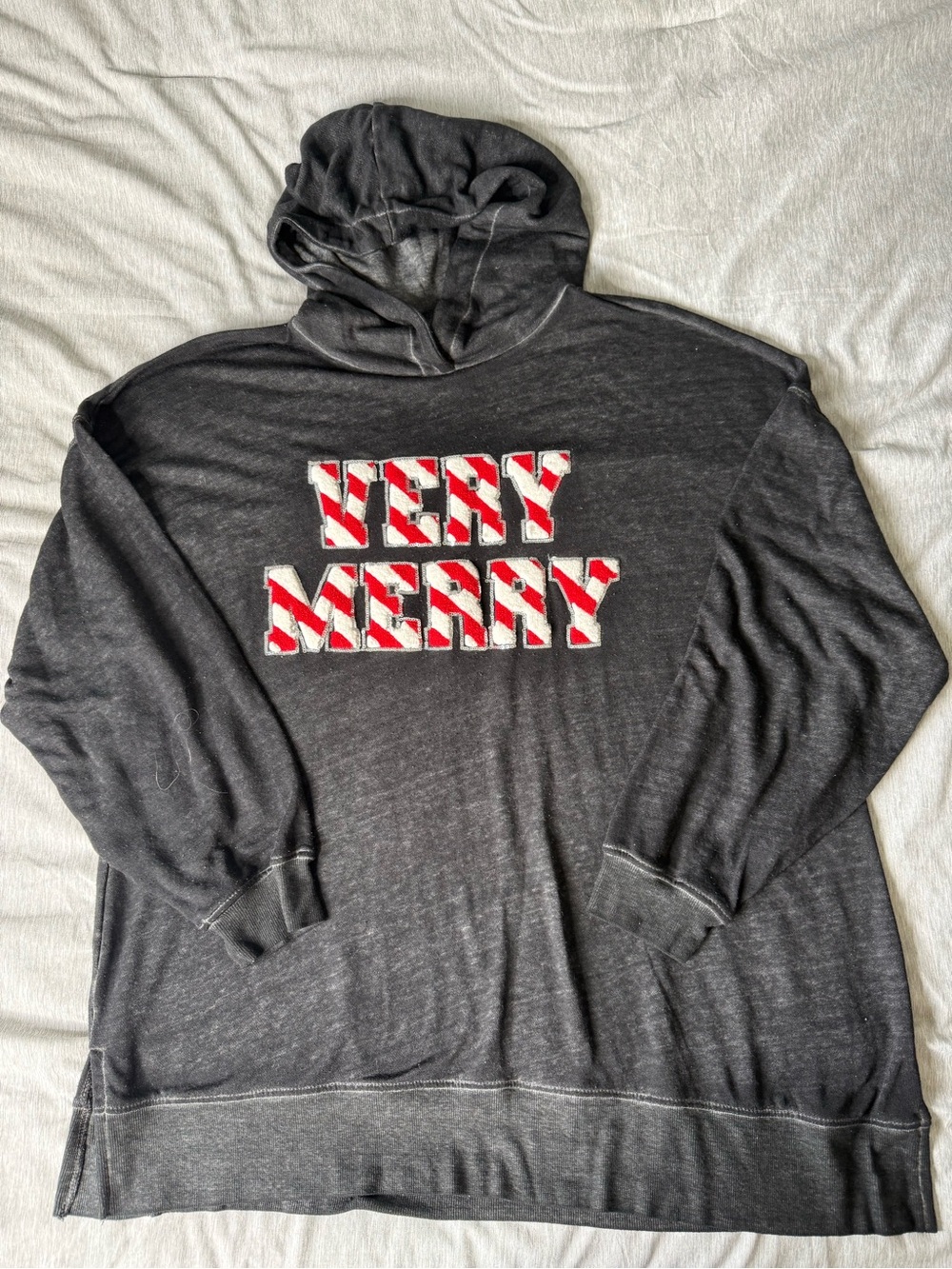Lane Bryant Charcoal Hooded Sweatshirt with Red & White 'VERY MERRY' Graphic